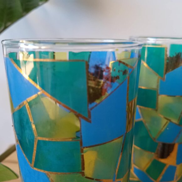 Set (2) Vintage Federal Glass Mosaic Collins Glasses - Picture 3 of 9